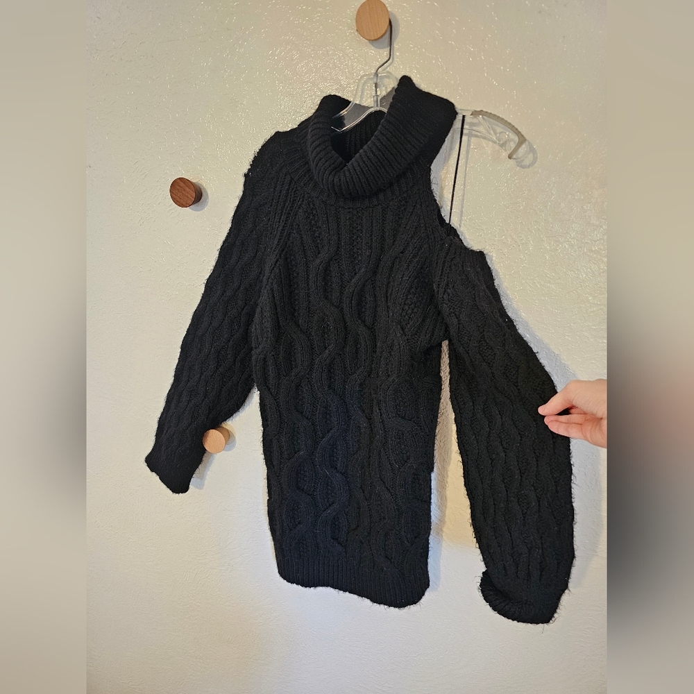 Anthropologie Black Cable Knit Turtleneck Sweater